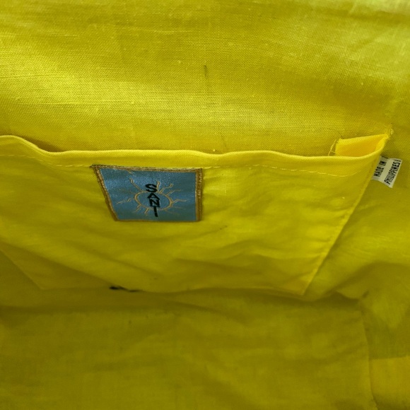 Vintage Santi Woven Straw Tote Bag Fruit Embroidered Black Canvas - Picture 8 of 11